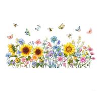 HomeVortex Botanical Sunflower Butterfly Wall Sticker, Creative Floral PVC Decal for Living Room Glass Door Home Decor, Colorful Spring Art Mural, 30x60cm