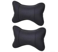 HomeVortex Car Seat Headrest Neck Support Pillow, Danny Leather B Shape Cushion, with Breathable Perforated, Soft Space Cotton Padding, for Travel Comfort, Black(2Pcs Black)