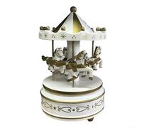 HomeVortex Carousel Music Box, Wooden 3-Horse Rotating Ornament with Melodious Tune, Hand-Cranked Holiday Decoration for Home Office, Nostalgic for Girls(K0211)