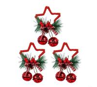 HomeVortex Christmas Star Bell Ornaments Set of 3 Tree Decorations Festive Hanging Pendants with Bows Holiday Home Decor Red Gold White 9x14cm(Red)