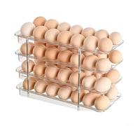 HomeVortex Clear Egg Storage Container With Auto Rolling Mechanism Stackable Refrigerator Organizer Box Single Layer Dispenser Tray For Kitchen Storage(4 Tier)