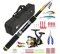 HomeVortex Compact Fishing Rod and Reel for combo Kit with Bait and Line, FRP Construction for Travel Camping, Smooth 5.2:1 Retrieval, Metal Porcelain Guides, Complete Tackle Set Black(2.1)