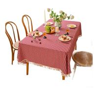 HomeVortex Cotton Linen Tablecloth, Japanese Style Geometric Pattern Washed Cotton Square Table Cover with Stitching Tassel for Kitchen Dining Room Decor, 60x60cm(Red)