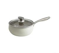 HomeVortex Curved Body Single Handle Metal Soup Pot with Glass Lid, for Induction and Gas Stoves, White, 44.2x24x12CM(White)