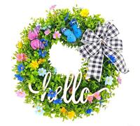 HomeVortex Eucalyptus Wreath with Hello Welcome Sign, 46cm Green PVC Spring Front Door Decor for Indoor Use, Elegant Foliage Wall Hanging for Garden Yard Wedding