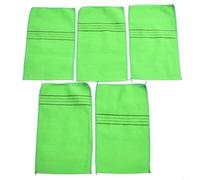 HomeVortex Exfoliating Bath Towels 5pcs, Thickened Polyester Cotton Scrub Cloths for Sauna and Shower, Straps Design, Multi-Color Set, 23x14cm(Green)