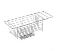 HomeVortex Expandable Stainless Steel Dish Drying Rack,with Utensil Holder, Adjustable Over Sink Dish Drainer,for Kitchen, Space Saving Fruit Veg Washing Basket, Silvery 40.5x18x13cm