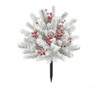 HomeVortex Flocked Christmas Pine Branch Pick with Red Berries 22 Inch | Artificial Snowy Garden Stake for Patio Lawn Winter Holiday Decor, Green