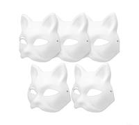 HomeVortex Halloween White Paper Cat Face Mask Set Unpainted DIY Craft Project with Felt Material Furry Trim Star Decoration for Creative Activities