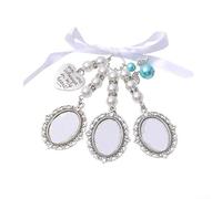 HomeVortex Handmade Silver Bridal Bouquet Memory Charm with Heart Photo Frame and Blue Angel Pendant for Wedding Décor Keepsake, Antique Lace Frames and Ribbon Attachment,(3)