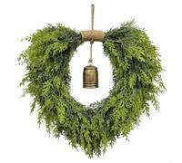 HomeVortex Heart-Shaped Christmas Wreath Jingle Bells 50cm | Bohemian heart-shaped Christmas wreath, jingle bells, artificial flower garland, hanging, rustic holiday decor, 50cm green
