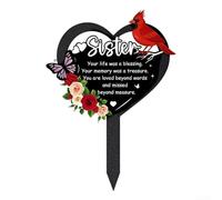 HomeVortex Heart-Shaped Metal Memorial Plaque for Dad, Waterproof Grave Marker with Inspirational Quote, 8.3x11.8 Inch Black Iron Cemetery Decoration for Funeral(sister)