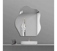 HomeVortex Irregular Acrylic Wall Mirror, Glass Frameless Wall Mirror, Modern Wood Framed Asymmetrical Design For Bathroom Bedroom Living Room Decor(33x40cm)