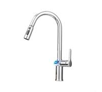 HomeVortex Kitchen Faucet, with LED Temperature Display, Pull-Out Sprayer 60cm Reach, 360° Rotatable Mixer Tap, 3, Spray Modes Hot Cold Water Sink Faucet, for Kitchen,(Silver)