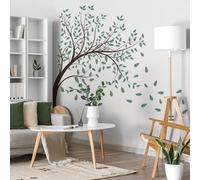 HomeVortex Large Green Tree Branch Wall Sticker with Butterflies, Removable PVC Plant For Leaf Decal for Living Room Bedroom Sofa Backdrop Home Decor Art Mural(A)