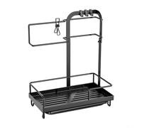HomeVortex Large Kitchen Sink Organizer with Sponge Holder and Towel Rack, Black Iron Drain For Caddy for Countertop Storage of Soap, Brushes, and Cleaning Supplies, 13.8x10x5.9 Inch