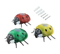 HomeVortex Metal Lady Bugs Garden Decor Solar Powered LED Wall for sculpture Cute Insect Art for Outdoor Lawn Porch 14x12cm(three packs)