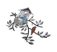 HomeVortex Metal Tree Wall Decor with Birdhouse, Outdoor Garden Art Hanging for SCULPTURE, Brown Iron Branch and Birds Ornament for Patio Fence Yard Lawn Porch Backdrop, 11.8 x 10.6 Inch