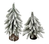 HomeVortex Mini Christmas Tree Set Artificial Snow Pine Trees With Wooden Base 20cm 25cm Holiday Winter Decorative Tabletop Display For Indoor Decor