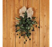 HomeVortex Olive Green Teardrop Wreath, 45x29cm Artificial Olive For Leaf Garland with Warm White LED Lights, Rustic Hanging Tree Decor for Spring Summer Front Door Wall