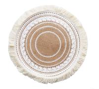HomeVortex Round for jute Placemats with Tassels, Heat Insulation Table Mats for Dining Room Decor, Soft Woven Natural Fiber Coasters to Protect from Hot Dishes and Scratches, White Ball(6)