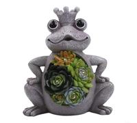 HomeVortex Solar Garden Statue Frog Resin Outdoor Decor, Weatherproof Yard Art with LED Light for Lawn Landscape Patio, Grey 16x12x10.5cm(Crown frog)