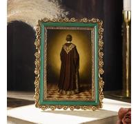 HomeVortex Vintage Green And Gold Resin Picture Frame With Crabapple Blossom Pattern, Ornate Floral Detailing,Photo Display For Home, Office Or Gallery Wall(8 inches)