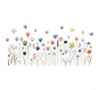 HomeVortex Wildflower Wall Stickers, Removable PVC Floral Decals with Daisies and Butterflies for Bedroom Living Room Kids Nursery Decor, Green Plants Leaves Home Art