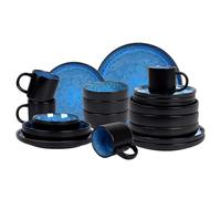 HomeVSS 20-Piece Bubble Blue Porcelain Dinnerware Set - Reactive Glaze Plates & Bowls Sets with 10.5" Deep Plates, 8" Pasta Bowls, 13oz Mugs, Chip-Resistant & Dishwasher Safe for Family