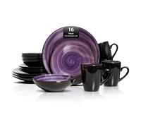 HomeVss, Stoneware Sonoma 16pc Dinnerware Set, Black + Speckled Spin Wash Purple