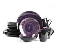 HomeVss, Stoneware Sonoma 16pc Dinnerware Set, Black + Speckled Spin Wash Purple