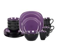 HomeVSS Square 16-Piece Dinner Set - Ceramic Dinnerware Set for 4, Square Plates & Bowls Set with Dual-Tone Glaze (Shiny Purple), Dishwasher & Microwave Safe, Modern Dish Set for Daily