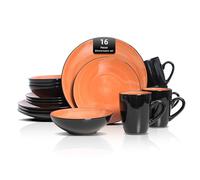HomeVss, Stoneware Sonoma 16pc Dinnerware Set, Black + Speckled Spin Wash Orange