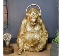 HomeWare Casadomu Gold Gorilla With Headphones Ornament Lifestyle Statue Resin Ape Monkey Figure