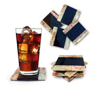 Homeware Marble Coaster Set of 4 - Elegant Gloss Finish Stone Coasters with Cork Base for Stylish Décor - Size: 9x9cm (Black-Green)
