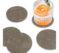 Homewear Set of 8 Morgan Faux Leather 4 Inch Round Coasters, Heat & Water Absorbent, Natural Style, Drinks Tabletop Home Dinning, Grey