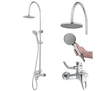 Homewerks 3070-251-CH-B Outdoor Shower Kit with 20cm Rain Jug and 5-Function Handheld Shower Head Fixture, Chrome