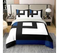 Homewish 100% Cotton Blue Black and White Striped Duvet Cover Double Size Geometry Square Abstract Quilt Cover Modern Geometric Stripes Bold Lines Bed Set Minimalist Stylish Plaids Bedding Set