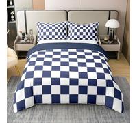 Homewish 100% Cotton Boys Navy Checkered Duvet Cover White Dark Blue Buffalo Plaid Grid Comforter Cover Double,Checkerboard Bedding Set For Kids Teen Mengeometrical Gingham Bed Set Modern Room Decor