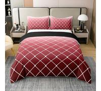 Homewish 100% Cotton Burgundy Duvet Cover King for Teens Adults Red White Ombre Geometric Quilt Cover for Minimalists Modern Aesthetic Bed Set Plaid Contemporary Boho Art Gradient Bedding Set