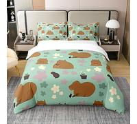Homewish 100% Cotton Cartoon Capybara Comforter Cover Kawaii Animal Bed Set for Kids Toddler Teen,Brown Green Duvet Cover Super King Flower Floral Bedding Sets,Wild Bird Bedspread Cover Microfiber