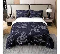 Homewish 100% Cotton Constellation Comforter Cover Starry Sky Bedding Set Zodiac Signs Print Duvet Cover Navy Blue Room Decorative Quilt Cover,Lightweight 1 Duvet Cover with 1 Pillow Single