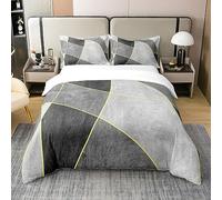 Homewish 100% Cotton Modern Geometric Duvet Cover Double Grunge Black White Grey Bedding Set for Teen Boys Men Abstract Gold Lines Comforter Cover Irregular Graphic Quilt Cover 2 Pillow Cases