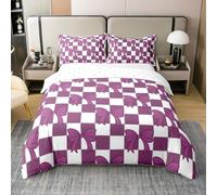 Homewish 100% Cotton Purple Bow Super King Quilt Cover Dreamy Princess Style Bedding Set Watercolor Check Bowknot Duvet Cover Geometric Patchwork Plaid Bedclothes for Kids Boys Girls Teen