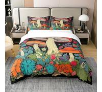 Homewish 100% Cotton Retro Mushroom Bedding Set King,Trippy 60s 70s Groovy Flower Duvet Cover for Girls,Cute Daisy Hippie Comforter Cover Colorful Psychedelic Plants Bed Sets 2 Pillowcases