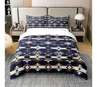 Homewish 100% Natural Cotton Boho Aztec Quilt Cover,Southwestern Cowboys Aztec Super King Duvet Cover,Tribal Symbol Comforter Cover,Black Blue Brown Bedspread Cover,Exotic Style Bedding Set