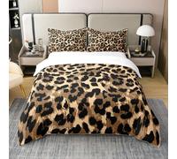 Homewish 100% Organic Cotton Black Brown Leopard Print Bedding Set,Man Cheetah Duvet Cover Leopard Animal Printed Comforter Cover King Size,African Wildlife Theme Bedspread Cover