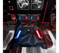 Homewish 3 Piece Bed In A Bag Video Game Bedding Gaming Comforter Cover for Boys Youth, Blue and Red Gamepad Controller Duvet Cover Double for All Season Gamer Console Bed Set for Gamer Room
