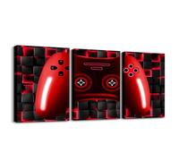 Homewish 3 Piece Gaming Wall Decor for Boys Gamer Room, Black Red Video Game Wall Art 30x40cm, Gamer Pictures Wall Decor for Kids Girls Teen Bedroom Playroom Geometric Gamepad Office Poster Prints