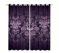 Homewish 30%-50% Blackout Curtains, Antique Victorian 2 Panels 46" Wx72 L, Vintage Floral Goth Drapes for Bedroom, Bats Sugar Skull Boho Baroque Decor, Purple Lilac